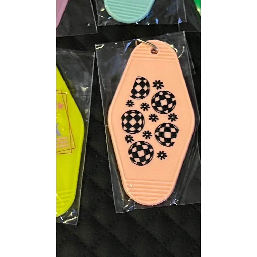 Set of 10 NEW Motel Keychains Unisex Multicolor Retro Graphic